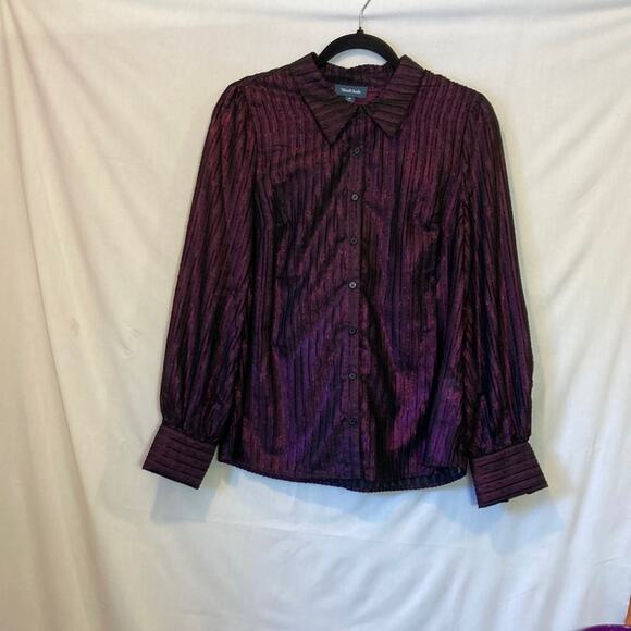 ModCloth Purple Striped Sheer Metallic Button Down Blouse Size M - Picture 3 of 13